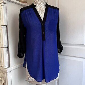 Blue & black blouse office work shirt